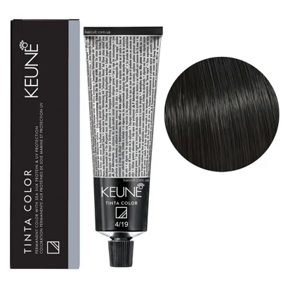 4/19 Середньо-коричневий попелясто-матовий Фарба перманентна для волосся,  60 мл Permanent Color TINTA COLOR KEUNE