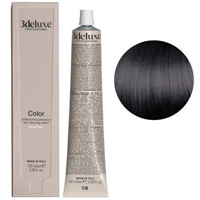 1/0 чорний натуральний Фарба перманентна для волосся, 100 мл Permanent Hair Color 3deluxe Professional