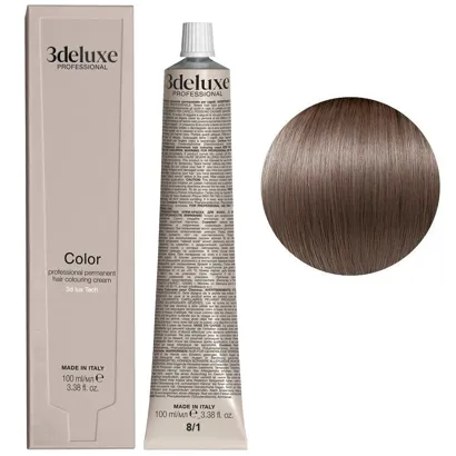 8/1 світлий блондин попелястий Фарба перманентна для волосся, 100 мл Permanent Hair Color 3deluxe Professional