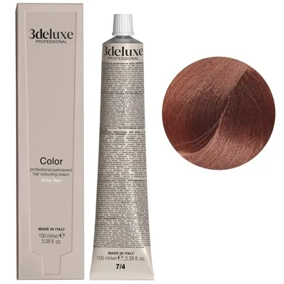 7/4 блондин мідний Фарба перманентна для волосся, 100 мл Permanent Hair Color 3deluxe Professional