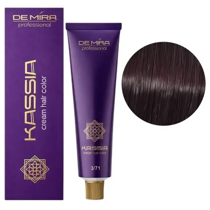 3/71 темно-каштановий коричнево-попелястий Крем-фарба перманентна, 90 мл Cream hair color KASSIA DEMIRA Professional