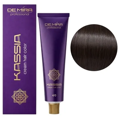 4/0 середньо-каштановий натуральний Крем-фарба перманентна, 90 мл Cream hair color KASSIA DEMIRA Professional