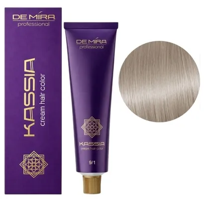 9/1 дуже світлий блондин попелястий Крем-фарба перманентна, 90 мл Cream hair color KASSIA DEMIRA Professional