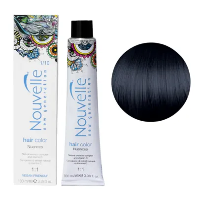 1/10 синьо-чорний Стійка крем-фарба для волосся, 100 мл Permanent Hair Color Nouvelle