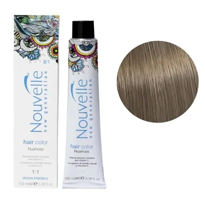 8/1 світло-попелястий русявий Стійка крем-фарба для волосся, 100 мл Permanent Hair Color Nouvelle